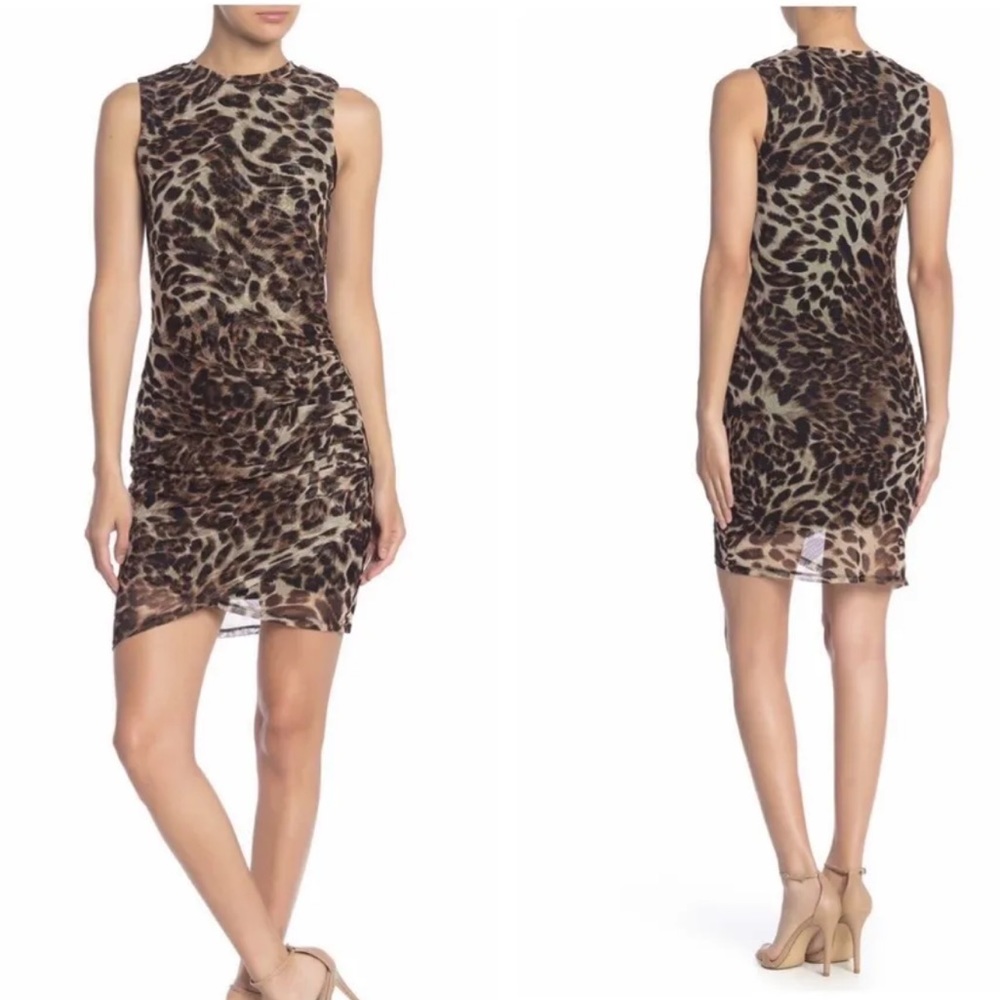 Free Press Leopard Print Mesh Tank Sheath Dress